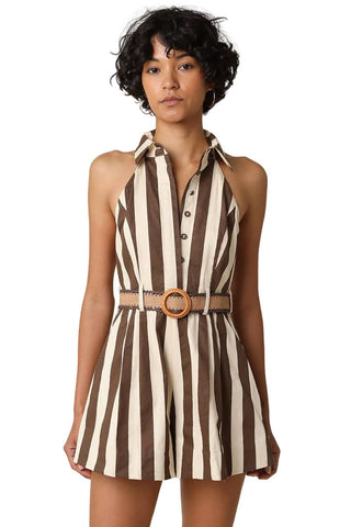 Striped Halter Belted Romper - Verte Boutique