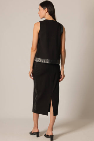 Fitted Ponte & Faux Leather Contrast Skirt - Verte Boutique