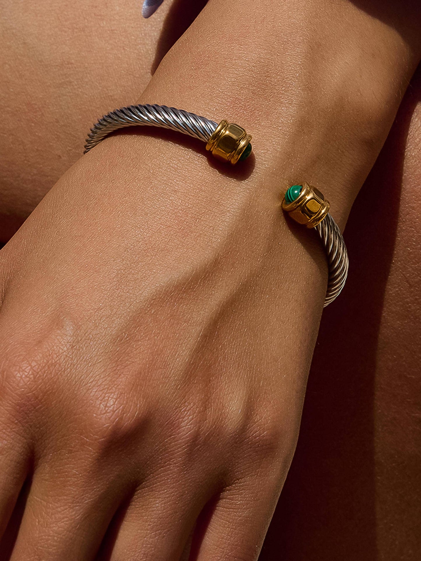 Gold Non-Tarnish Stone Braided Bangle