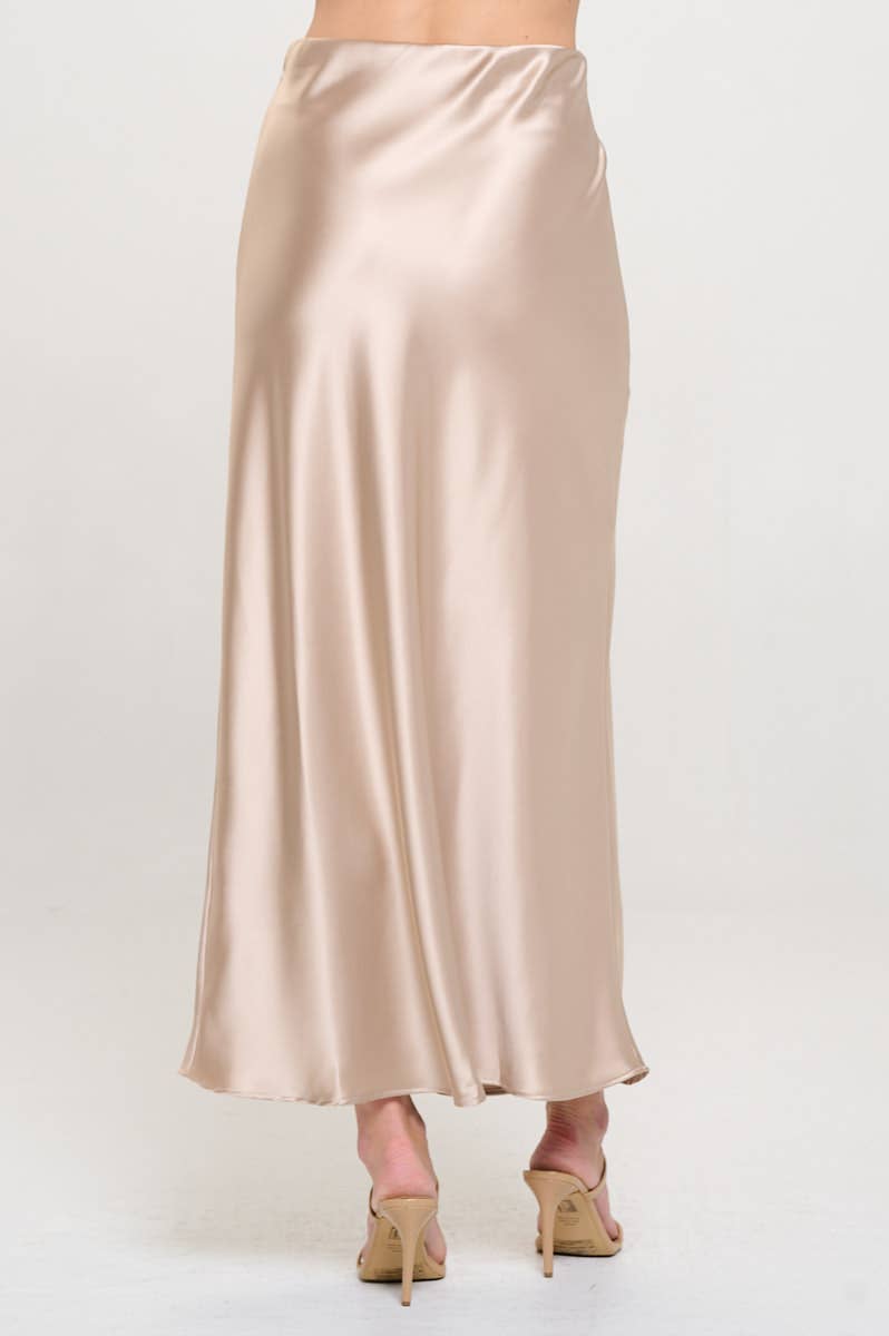 Champagne Silky Satin Maxi Skirt