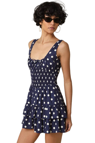 Navy Polka Dot Tiered Smocked Mini Romper - Verte Boutique