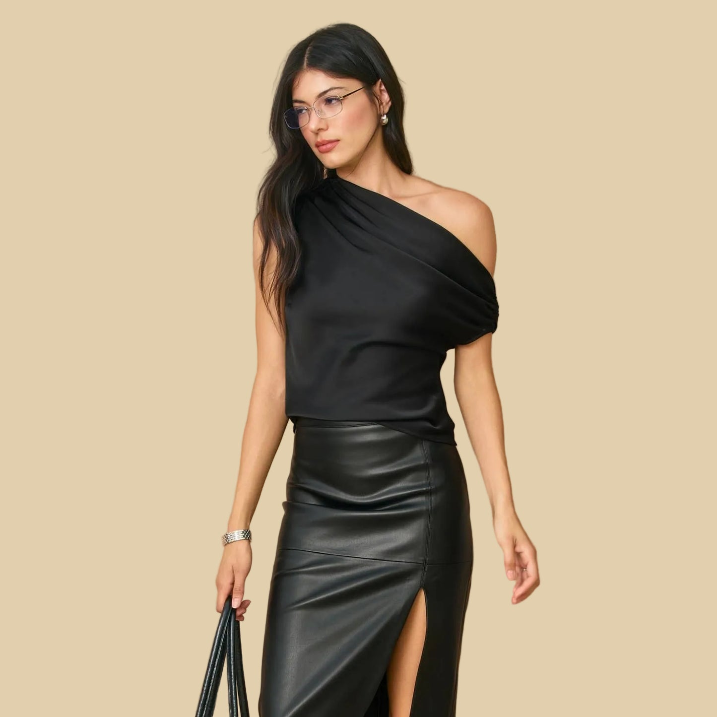 Satin Asymmetrical Shoulder Top