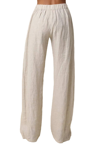 Light beige linen pants on a beige background