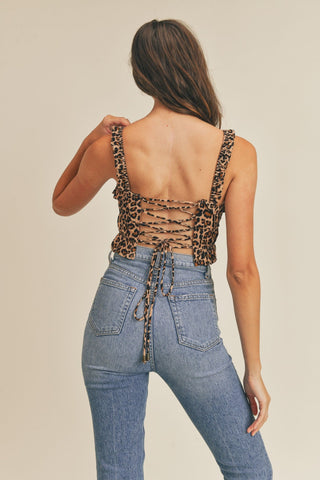 Leopard Tie Back Ruched Tank - Verte Boutique