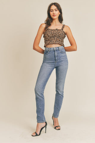 Leopard Tie Back Ruched Tank - Verte Boutique