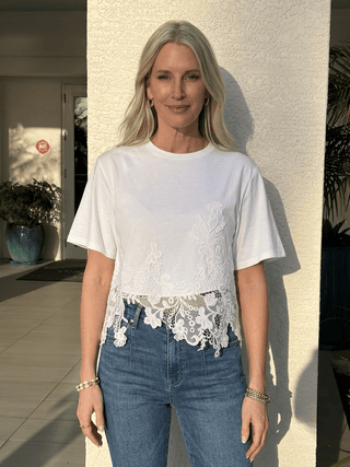 Asymmetric Lace Hem Boxy Cotton Tee - Verte Boutique