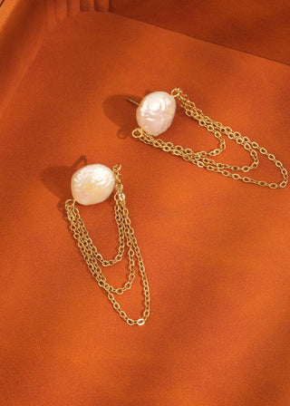 Baroque Pearl Chain Drop Earrings - Verte Boutique