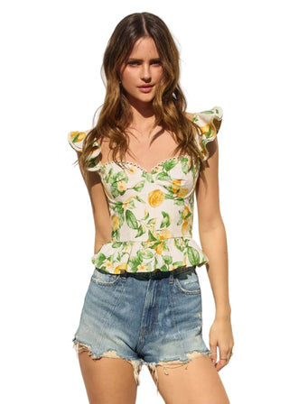 Lemon Zest Cotton Corset Flutter Top - Verte Boutique