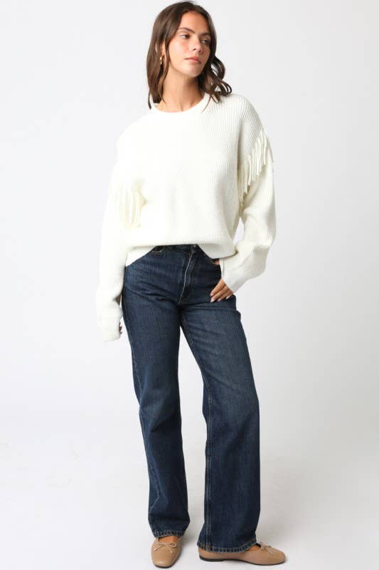 Cream Fringe Sweater