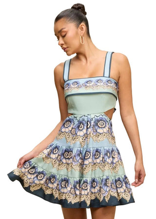 Seraphina Blue Floral Cut - Out Tiered Mini Dress - Verte Boutique