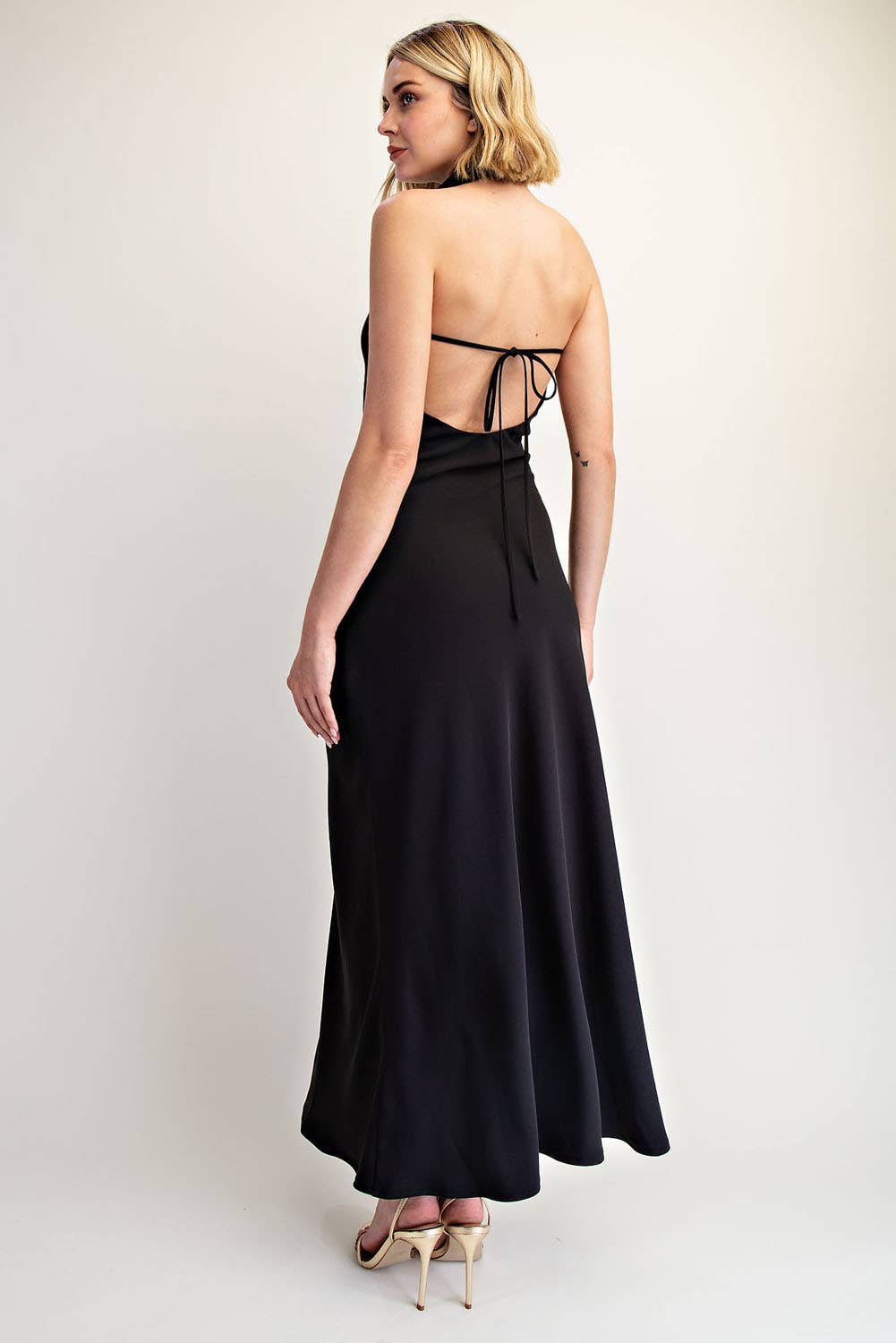 High Cowl Neck Open Back Maxi Dress