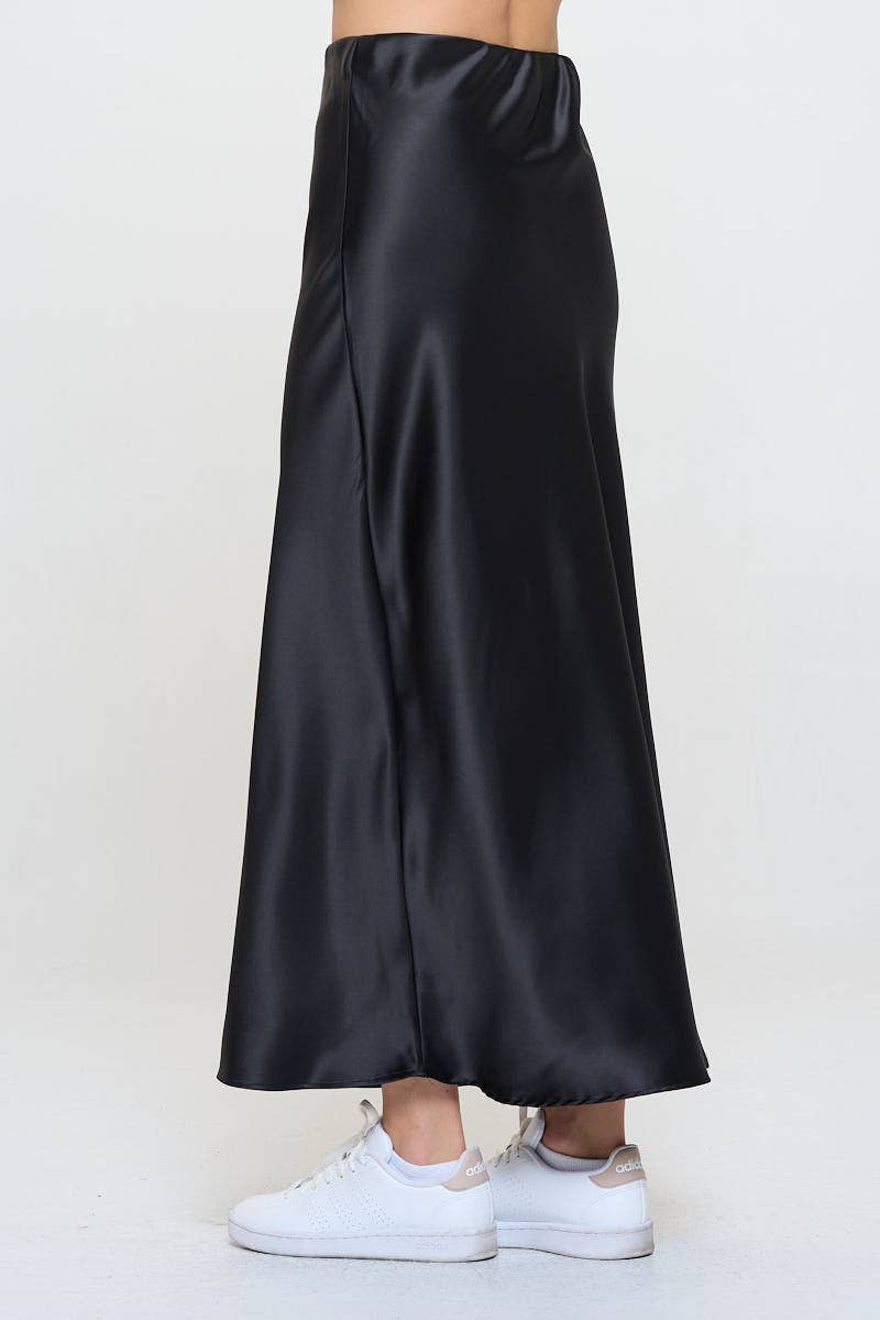 Black Silky Satin Maxi Skirt