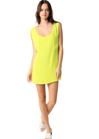 Citron Yellow Scoop Neck Deep V-Back Woven Mini Dress - Verte Boutique