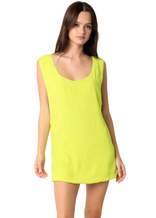 Citron Yellow Scoop Neck Deep V-Back Woven Mini Dress - Verte Boutique