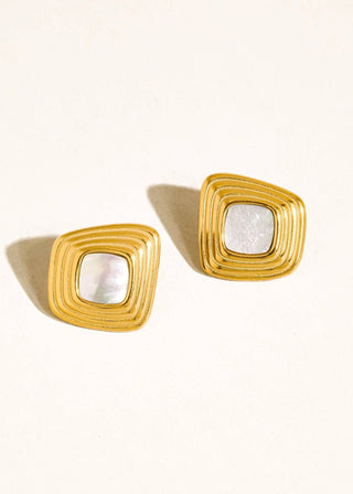 Gold Non - Tarnish Enamel Square Earrings - Verte Boutique