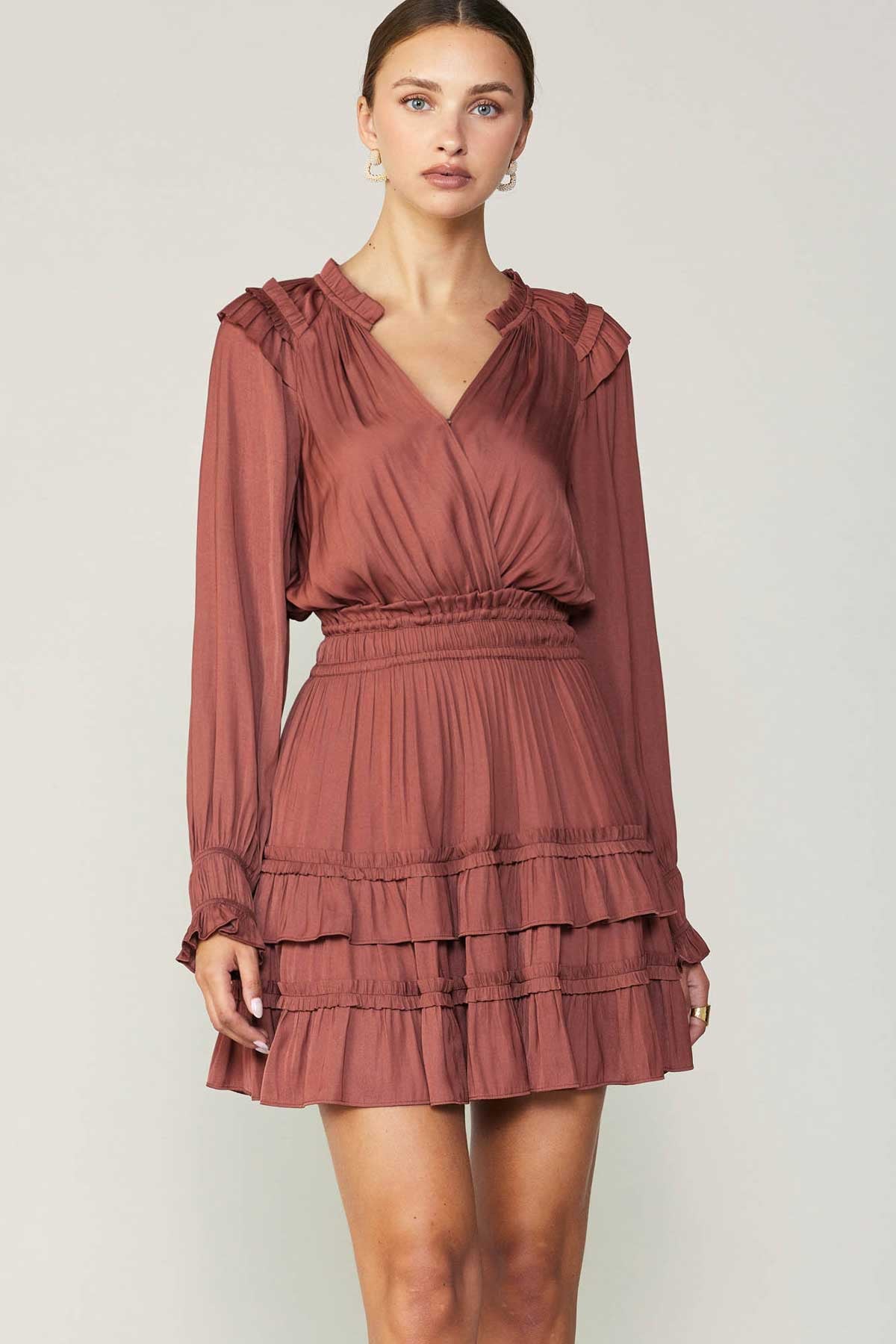 Ruffle Surplice V-Neck Mini Dress