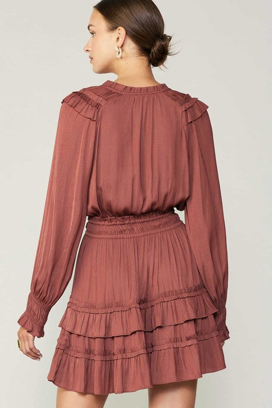 Ruffle Surplice V-Neck Mini Dress