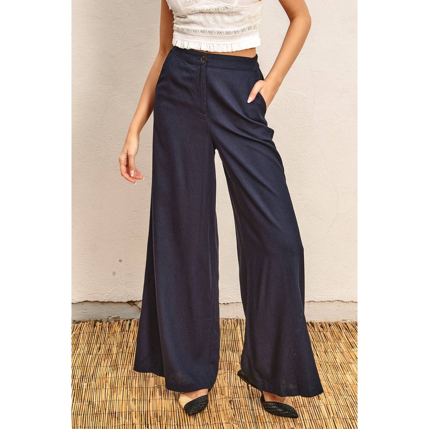 Navy Wide Leg Pants