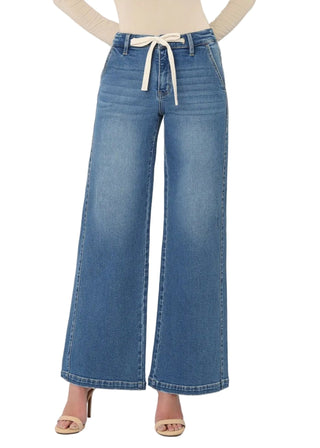 High Rise Tie Waist Wide Leg Jeans - Verte Boutique