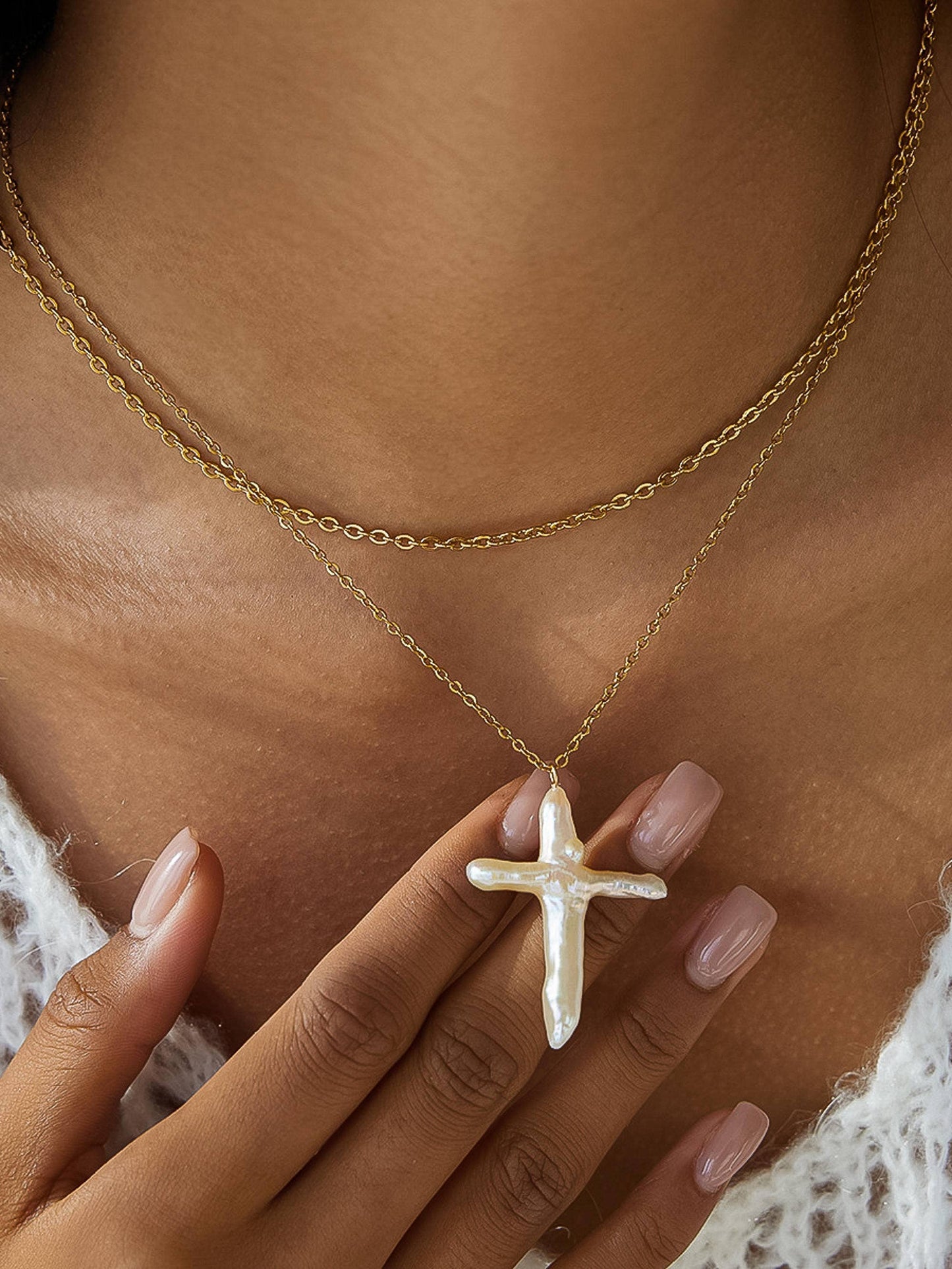 Freshwater Pearl Cross Necklace