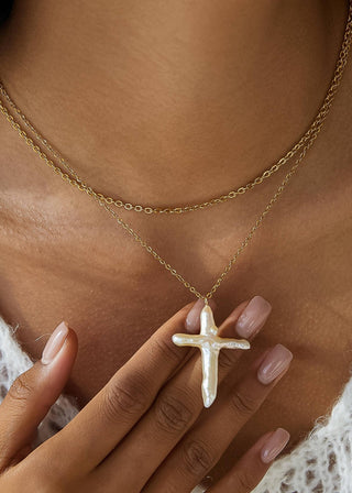 Freshwater Pearl Cross Necklace - Verte Boutique