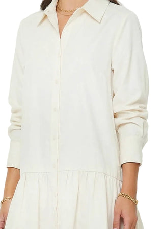 Effortless Tiered Drop - Waist Mini Shirt Dress | White Tencel Blend - Verte Boutique