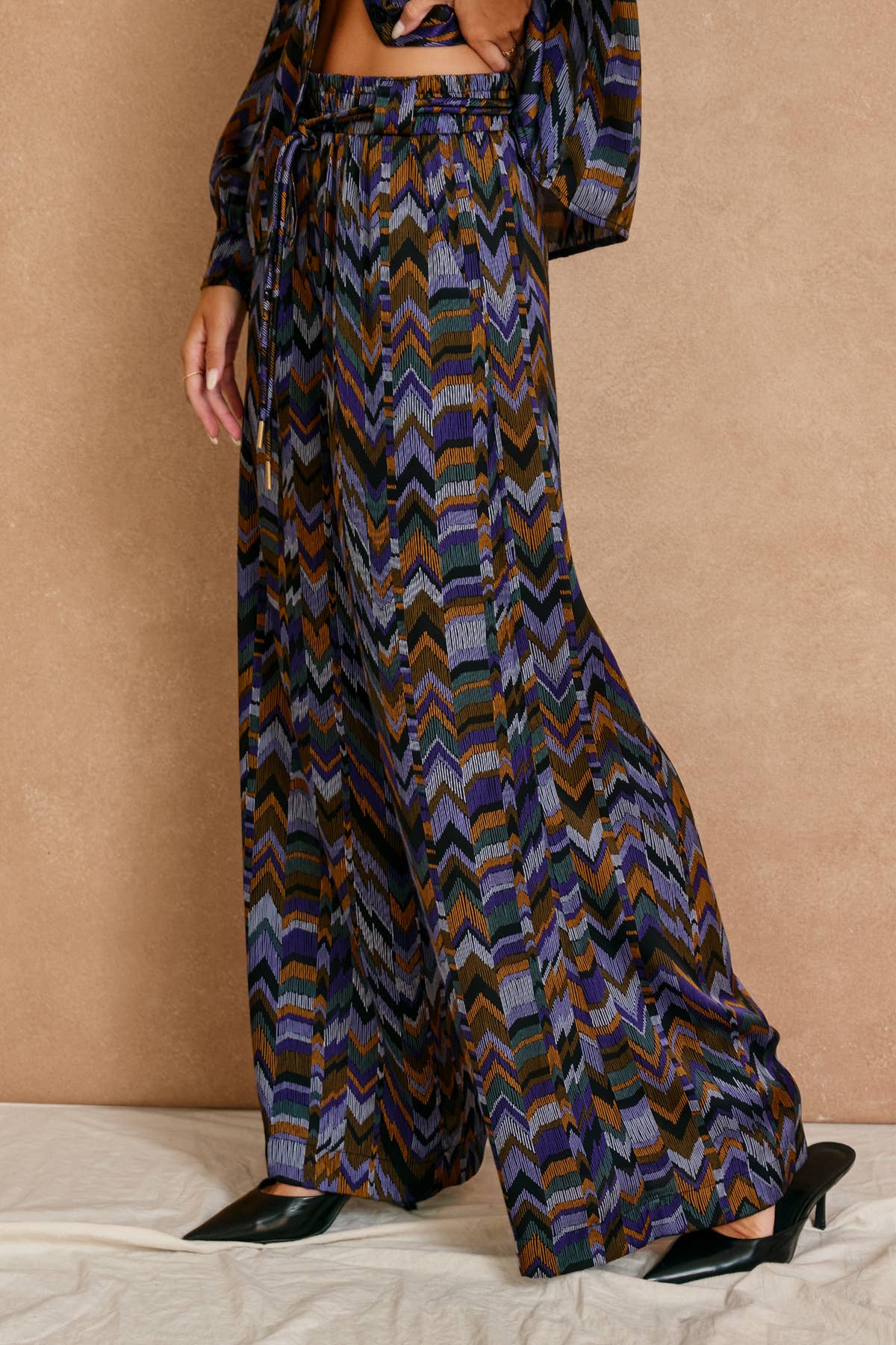 Abstract Chevron Satin Pants