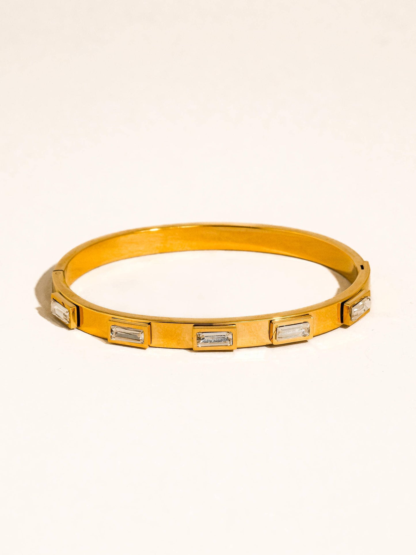 Gold Non-Tarnish Baguette CZ Bangle Bracelet