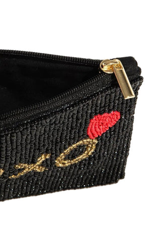 Black Xoxo Heart Beaded Coin Purse - Verte Boutique