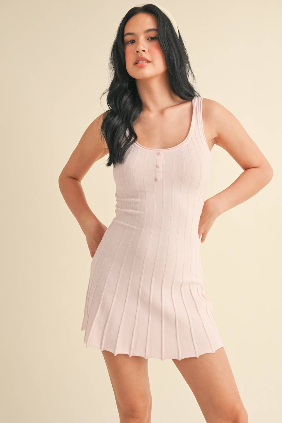 Pleated Knit Mini Dress