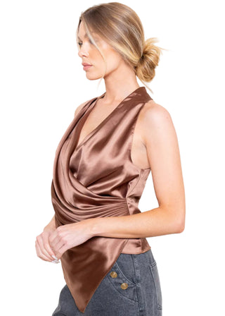 Mocha Satin Wrap Top - Verte Boutique