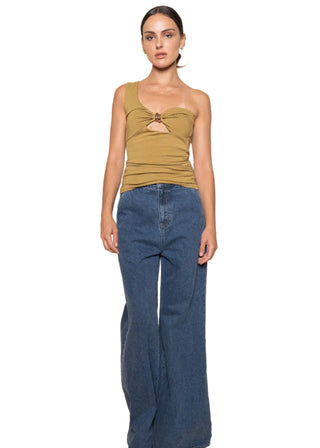 One Shoulder Cutout Top – Olive & Gold Hardware - Verte Boutique