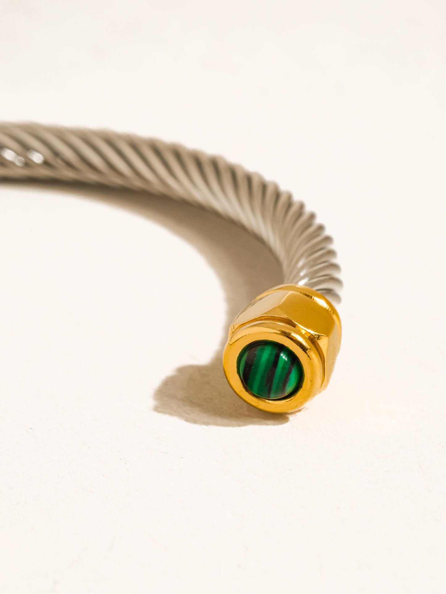 Gold Non-Tarnish Stone Braided Bangle