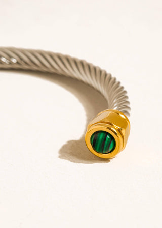 Mixed Metal Non - Tarnish Stone Braided Bangle - Verte Boutique