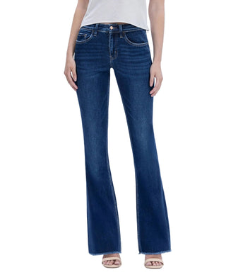 High Rise Raw Hem Dark Wash Bootcut Jeans - Verte Boutique