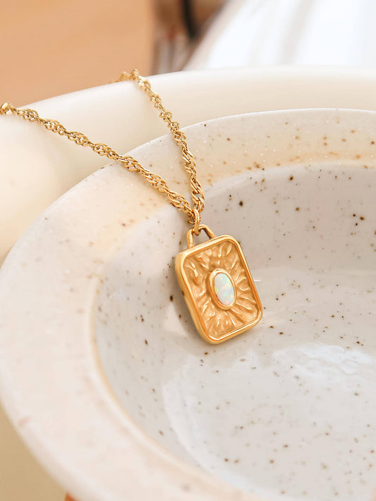 Non-Tarnish Rectangle Stone Sun Necklace