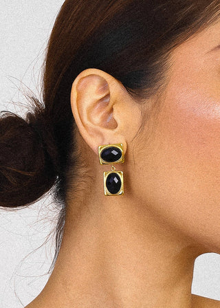Gold Non - Tarnish Black Square Stone Earring - Verte Boutique