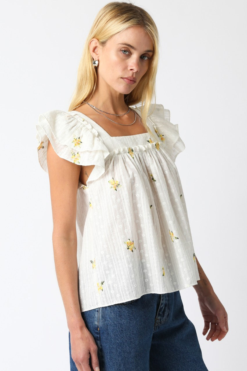 Ruffle Sleeve Embroidered Blouse