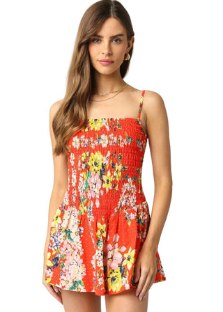 Floral Smocked Drop Waist Cotton Mini Dress - Verte Boutique