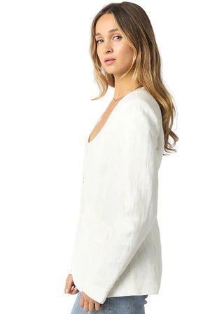 Tailored White Linen Scoop Neck Blazer - Verte Boutique
