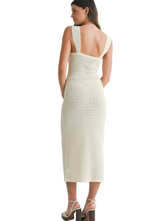 Boho Wood Bead Detail Pointelle Cutout Midi Dress - Verte Boutique