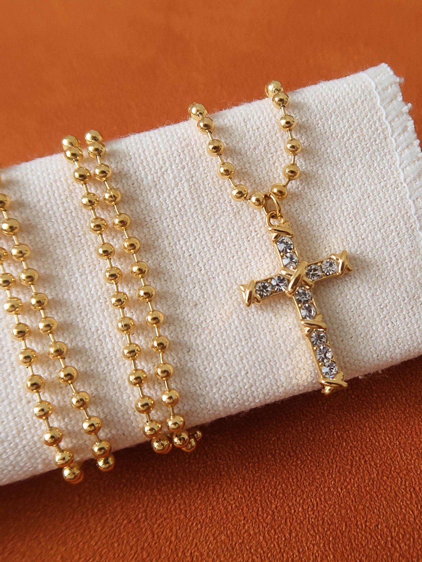 Gold Non-Tarnish CZ Cross Pendant Necklace