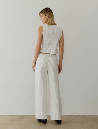 Striped Straight Leg Linen Trousers - Verte Boutique