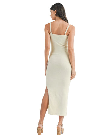 Cream Cut - Out Knit Bodycon Midi Dress | Wood Bead Detail - Verte Boutique
