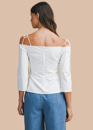 Off Shoulder Tie Strap Fitted Strech Poplin Blouse - Verte Boutique