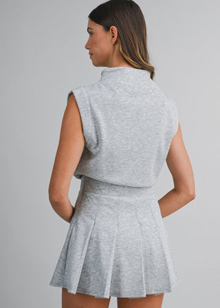 Heather Grey Scuba Half - Zip Pleated Romper - Verte Boutique