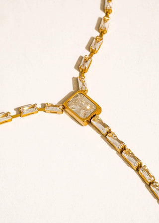 Cieline 18K Gold Non - Tarnish CZ Lariat Necklace – Waterproof & Hypoallergenic - Verte Boutique