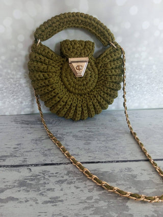 Army Green Round Mussel Handmade Crochet Crossbody Bag