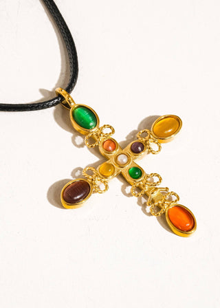 Multi Stone Cross Necklace - Verte Boutique