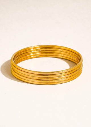 18K Gold Plated Non - Tarnish Thin Bangle Set | Set of 5 Stackable Bracelets - Verte Boutique